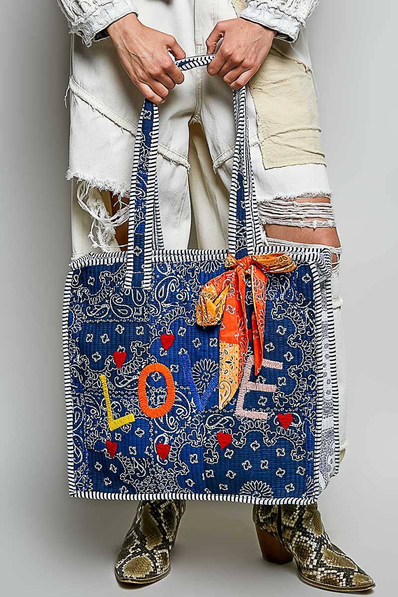 Quilted Paisley LOVE Tote Bag
