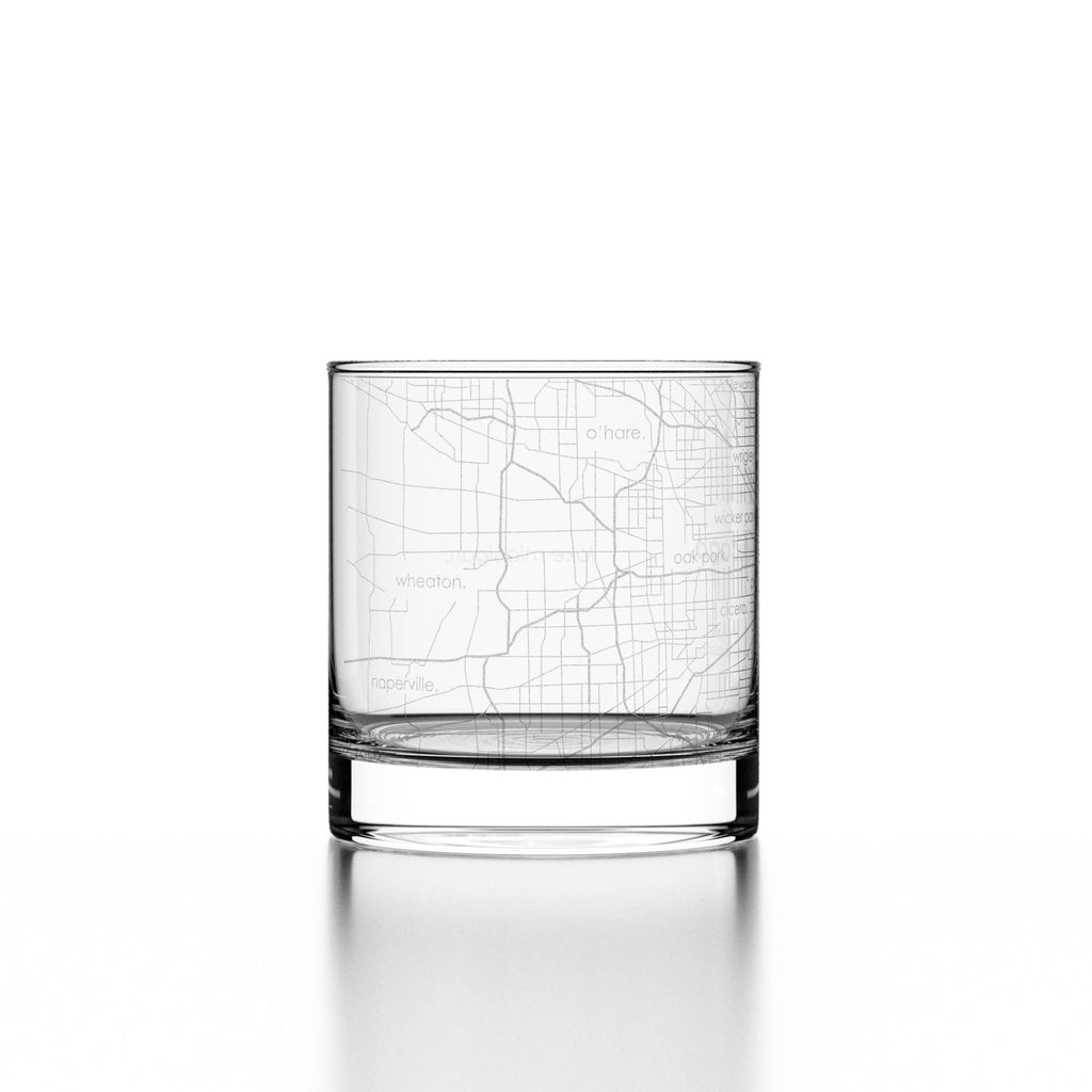 Chicago IL Map Rocks Whiskey Glass