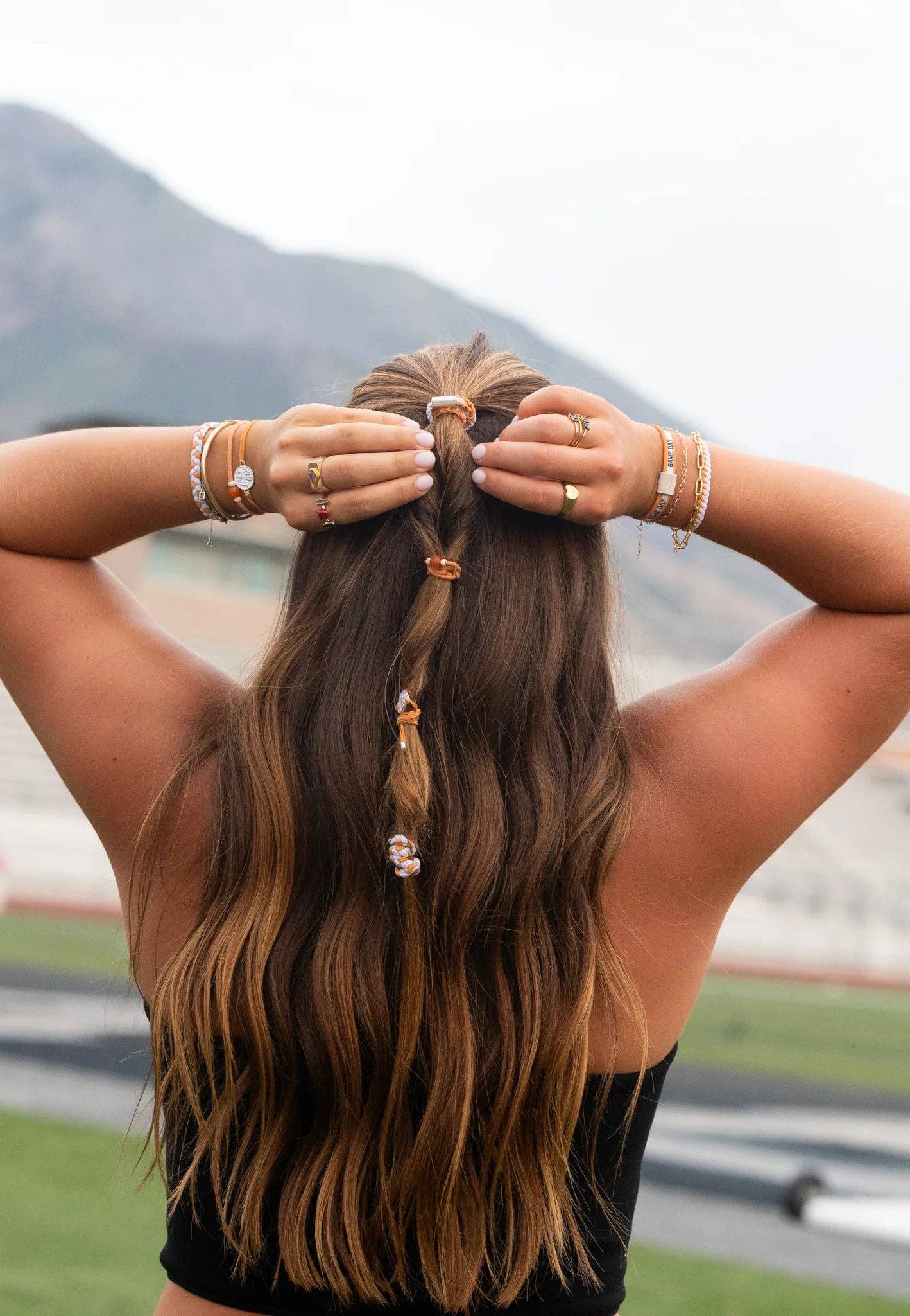 "Game Day" Orange & White Hair Tie Bracelets