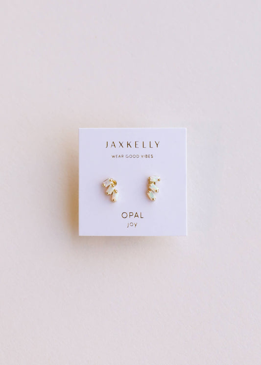 White Opal Offset Trio Studs