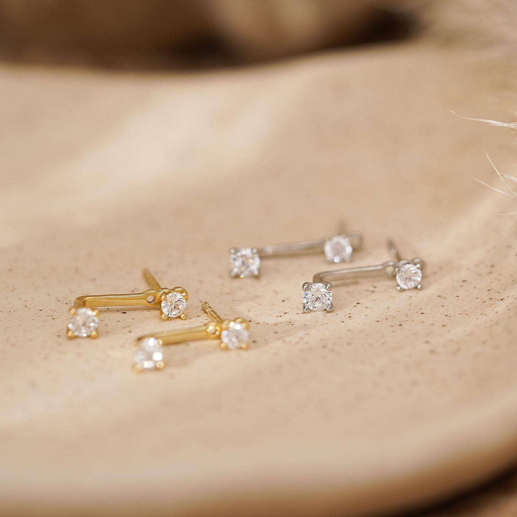 Front-Back Gold CZ Earrings