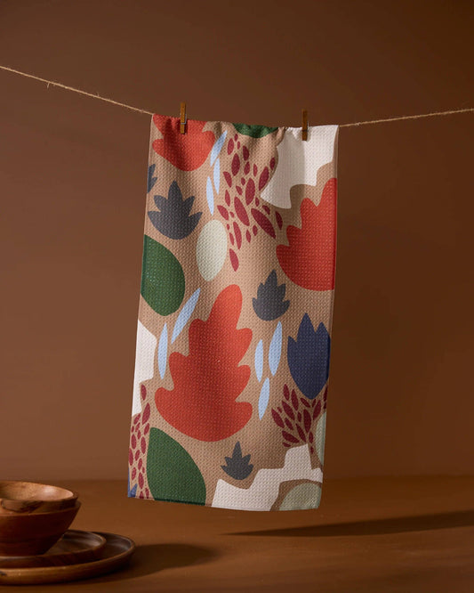Geometry Cut Paper Leaves Mocha Bar Towel