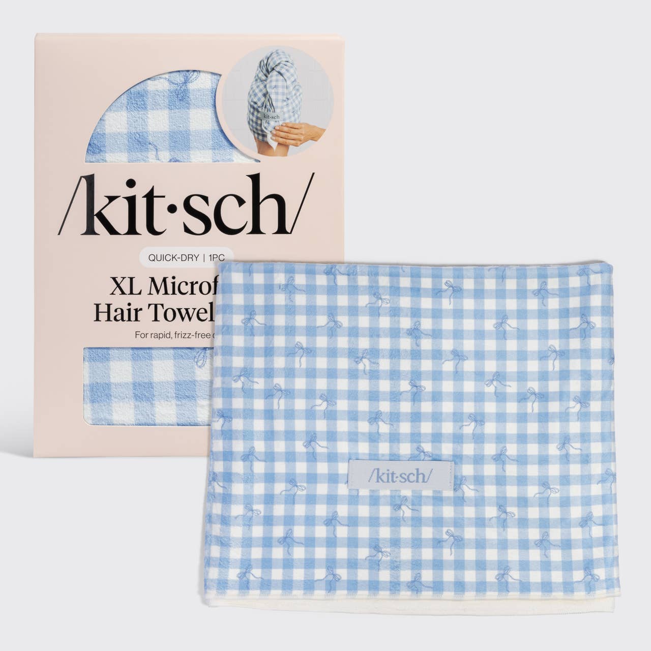 Kitsch Gingham Blue XL Hair Towel Wrap