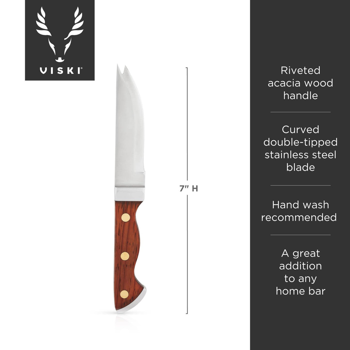 Viski Professional Double Tipped Acacia Bartender Knife
