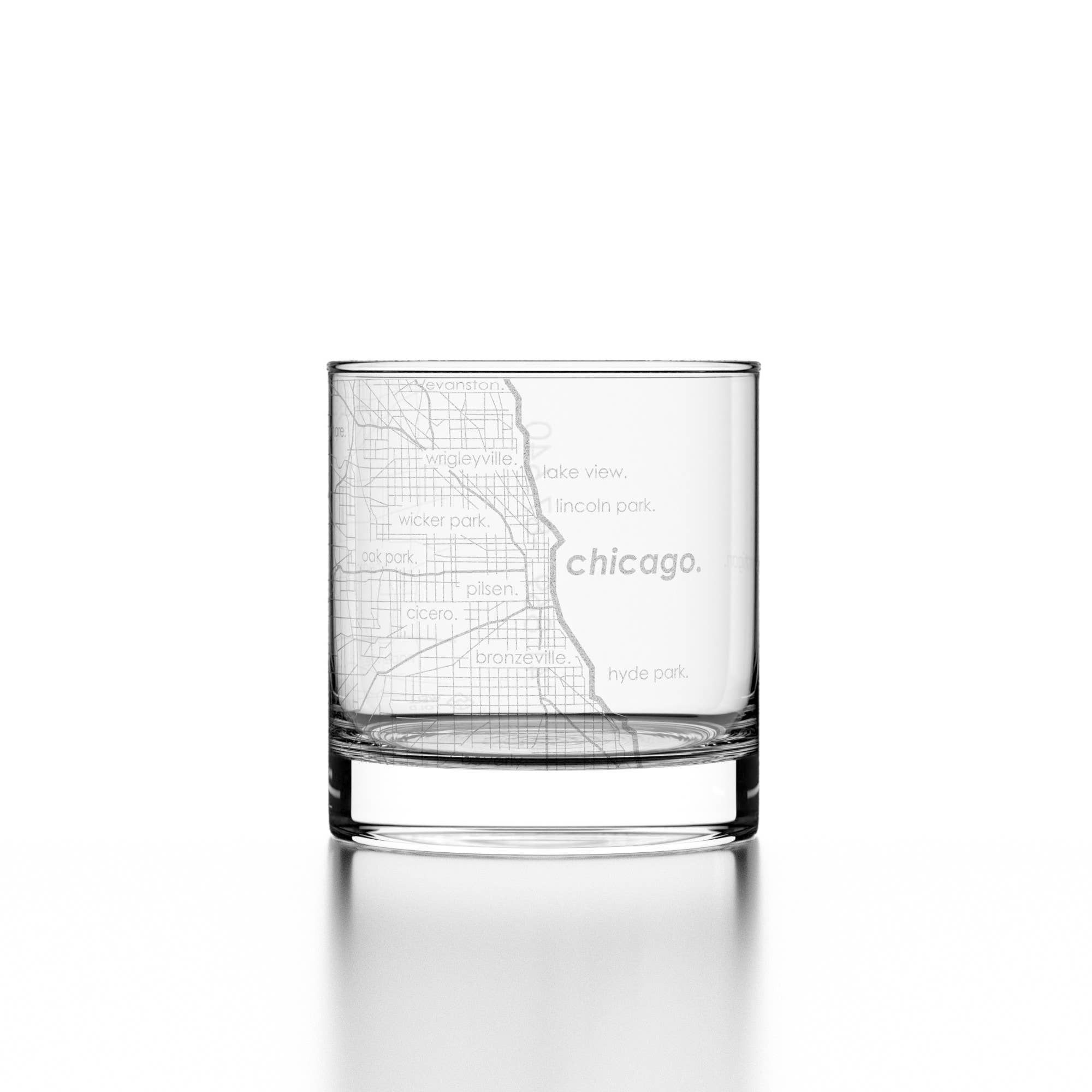 Chicago IL Map Rocks Whiskey Glass
