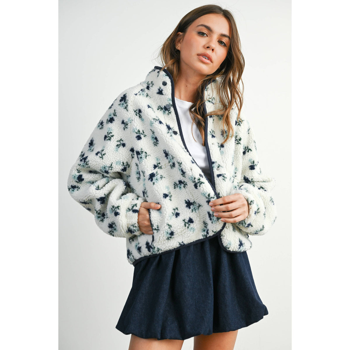 The Willow Floral Sherpa Fleece Snap Jacket