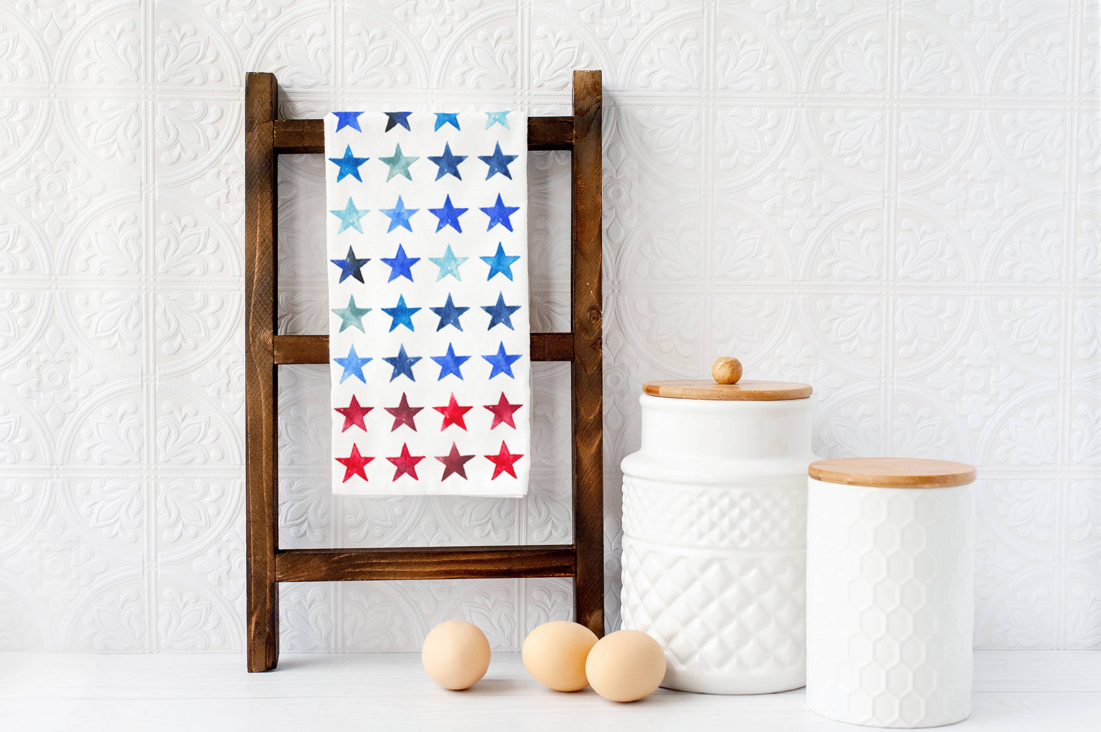 Red & Blue Stars Tea Towel