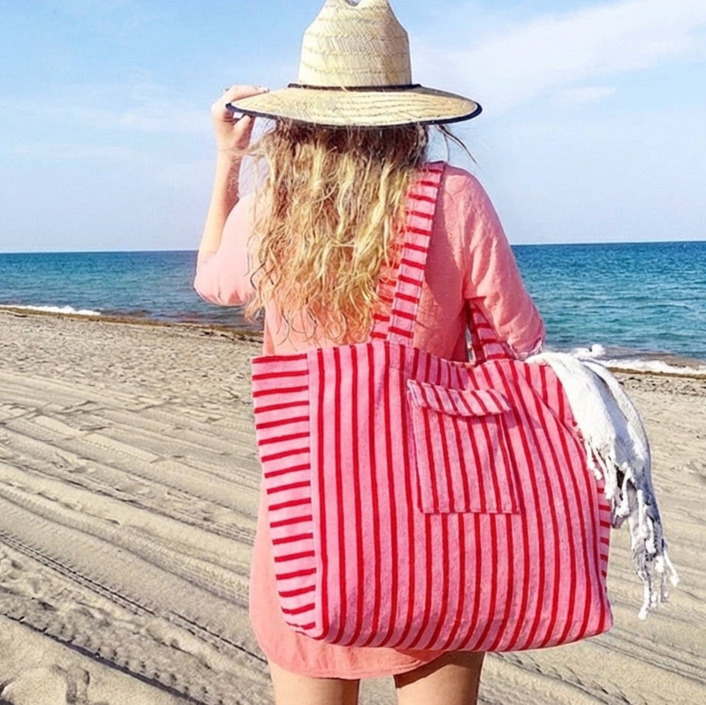 Striped Terry Cloth Carryall Striped Beach Bag