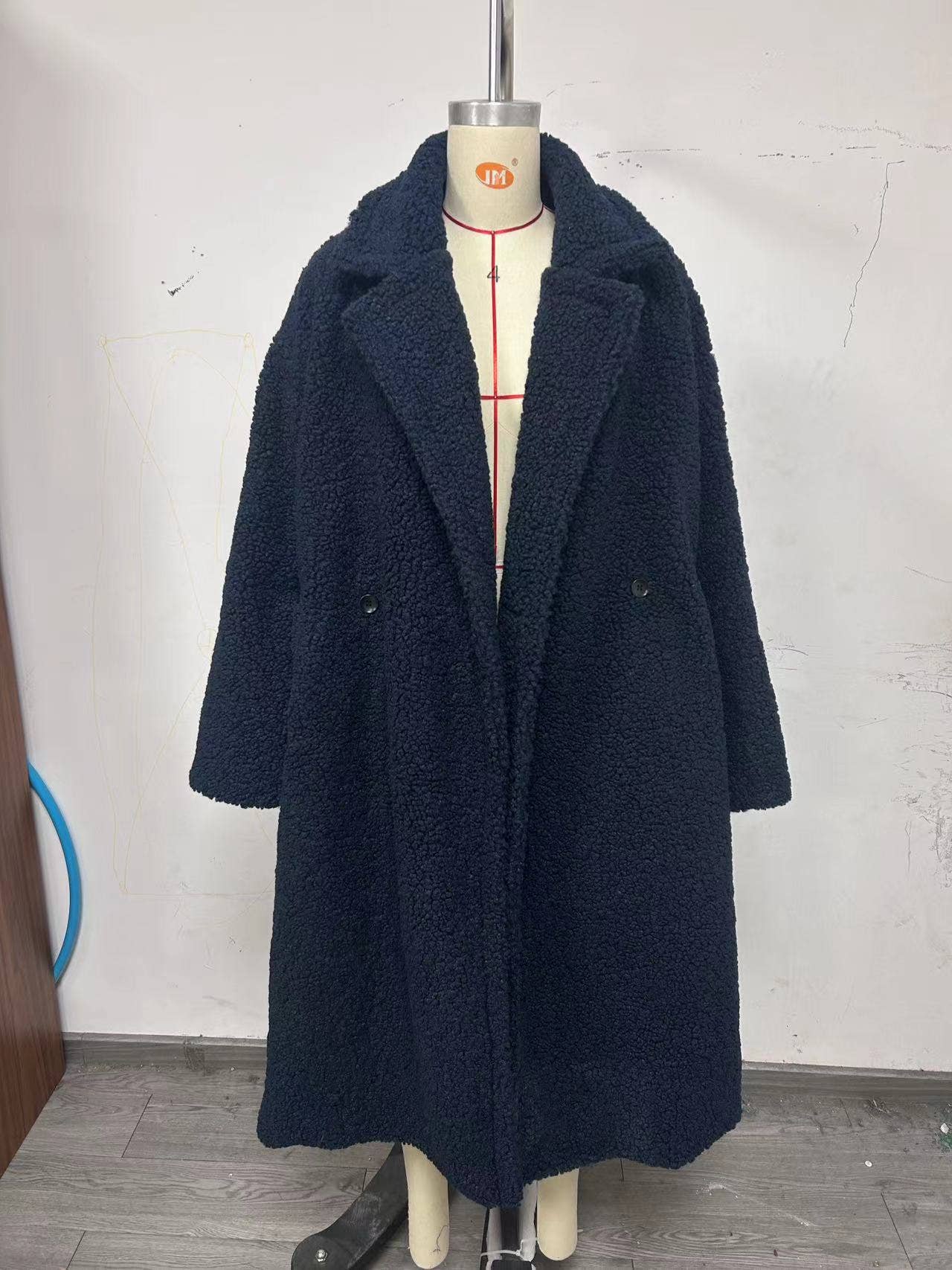 Lapel Plush Fleece Trench Coat
