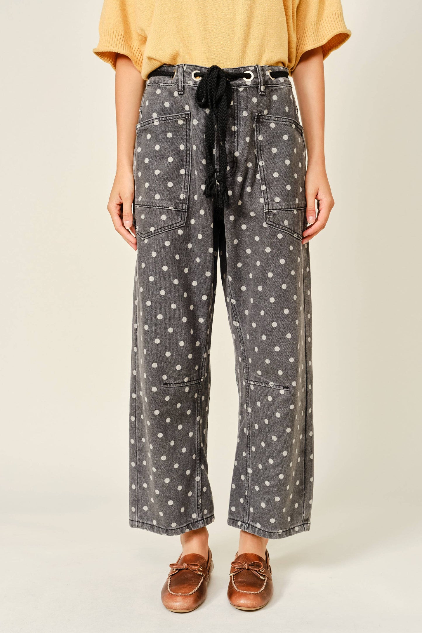 Dot Denim Barrel Jeans