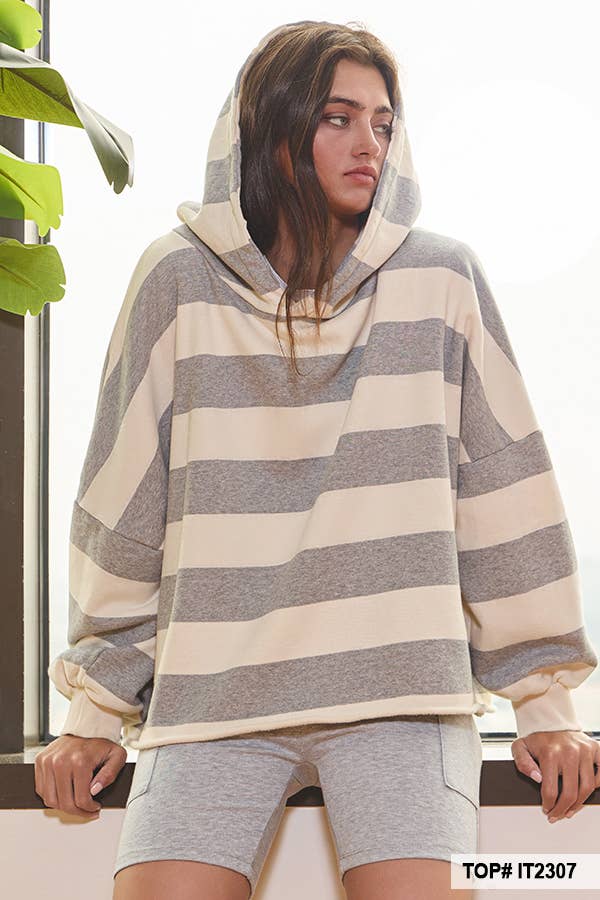 Striped Fleece Sweatshirt Hoodie