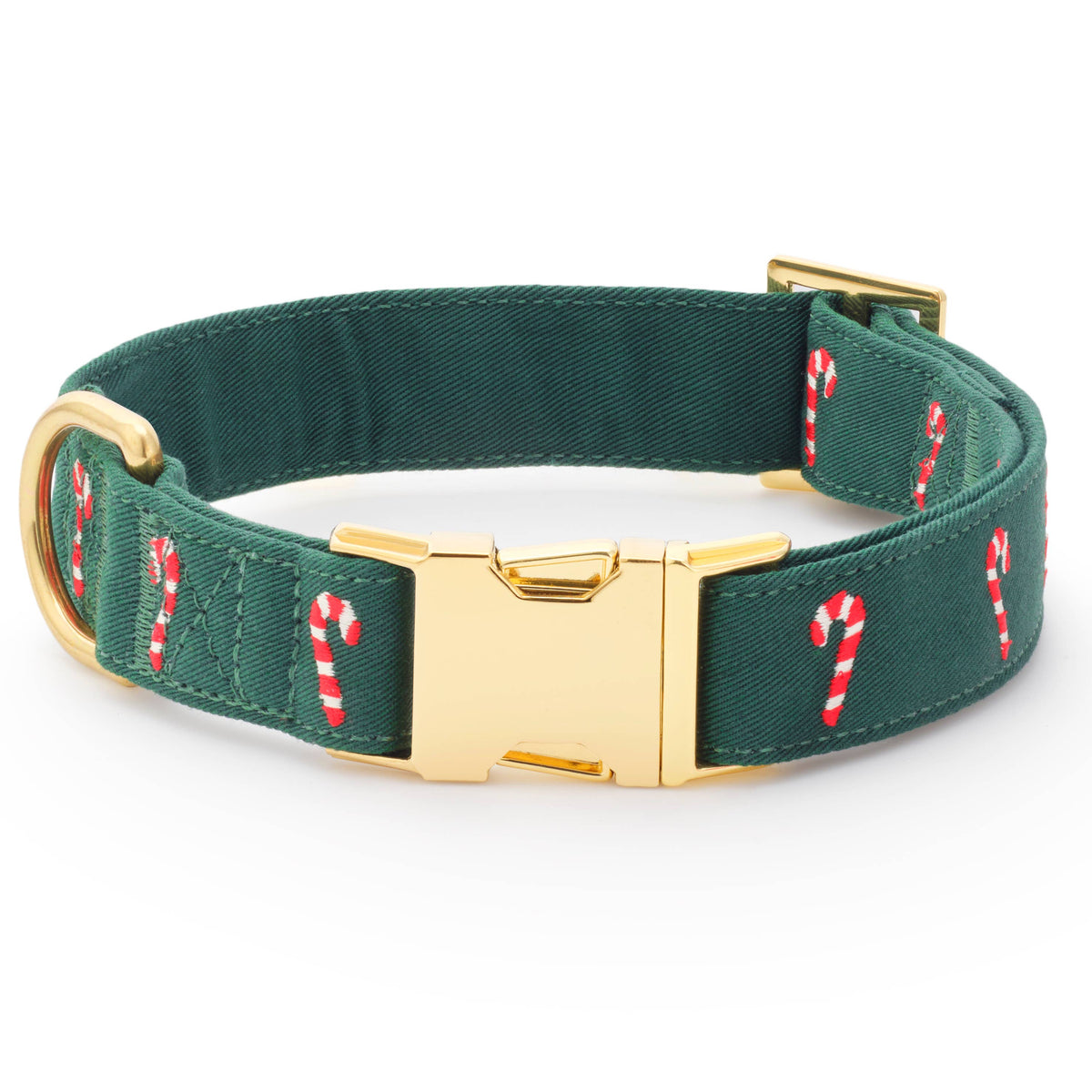 The Foggy Dog Evergreen Candy Canes Embroidered Dog Collar