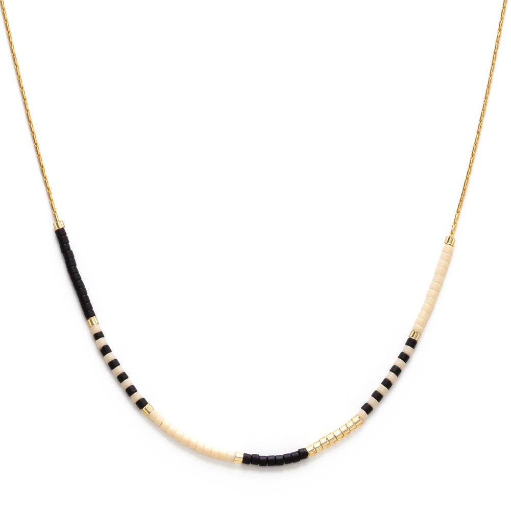 Japanese Seed Bead Necklace in Black + Bone