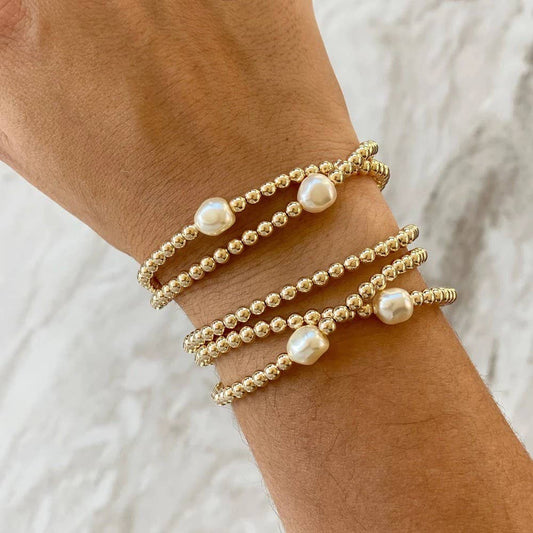 18K Gold Plated Stretchy Pearl Bracelet