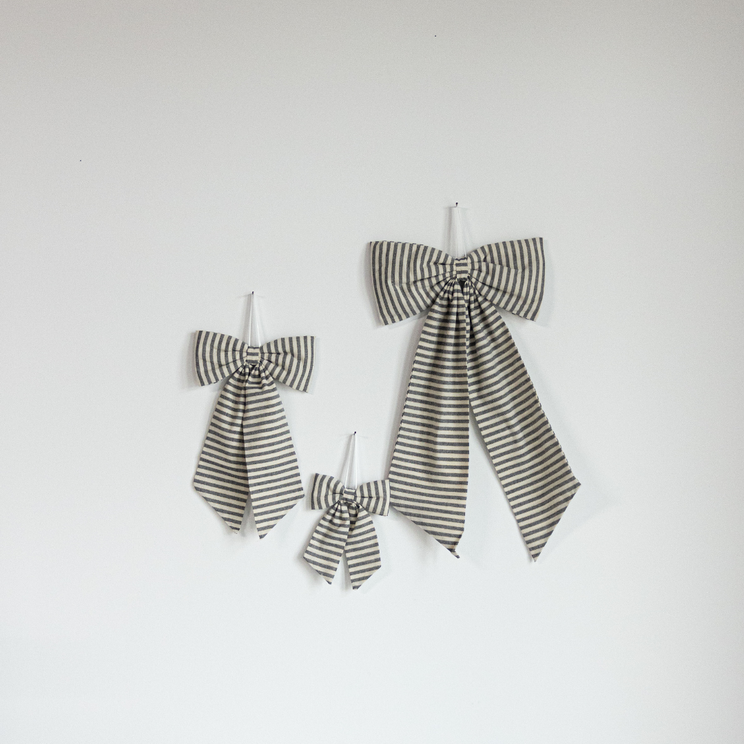 Striped Charcoal & Gold Fabric Bow