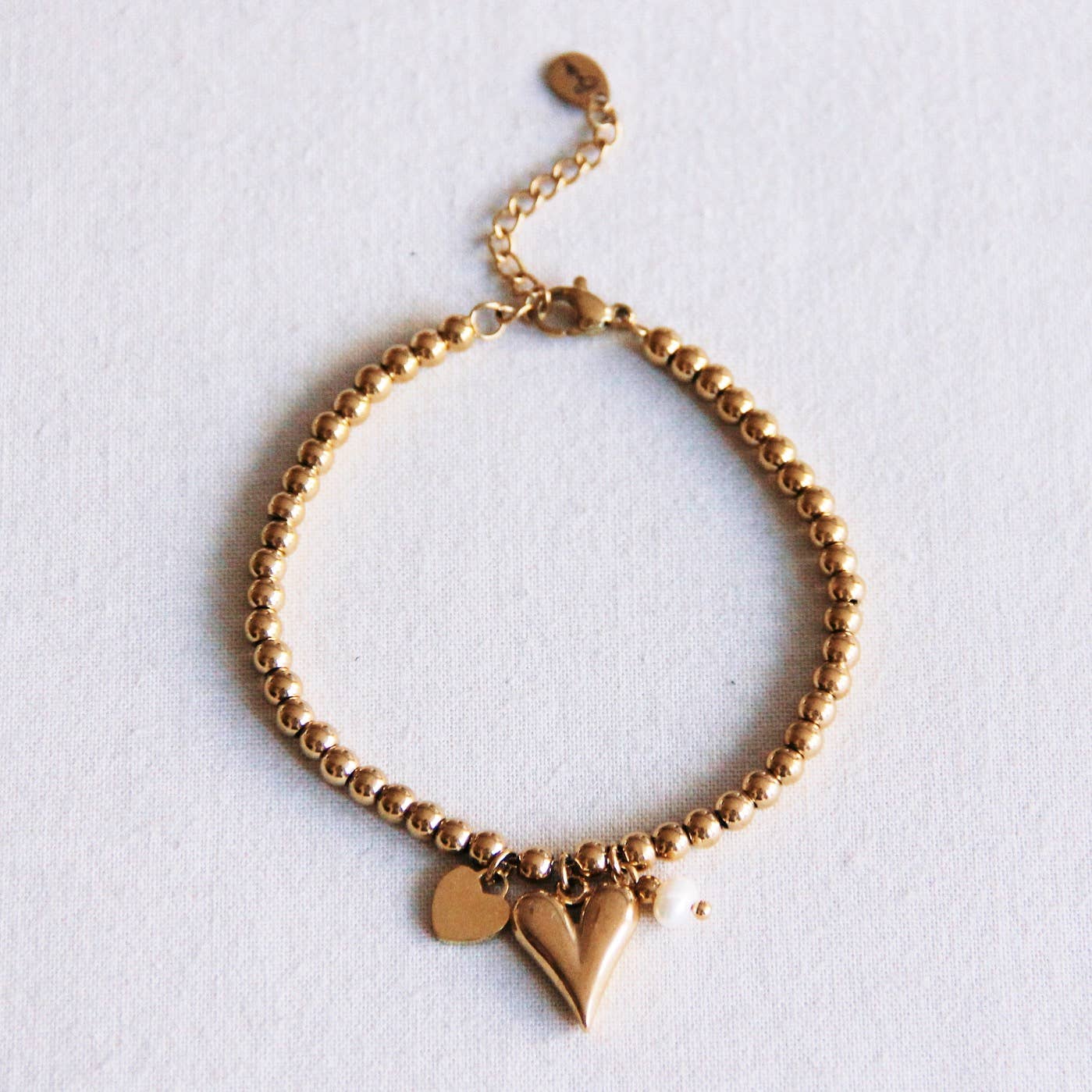 Gold Heart Bracelet + Pearl
