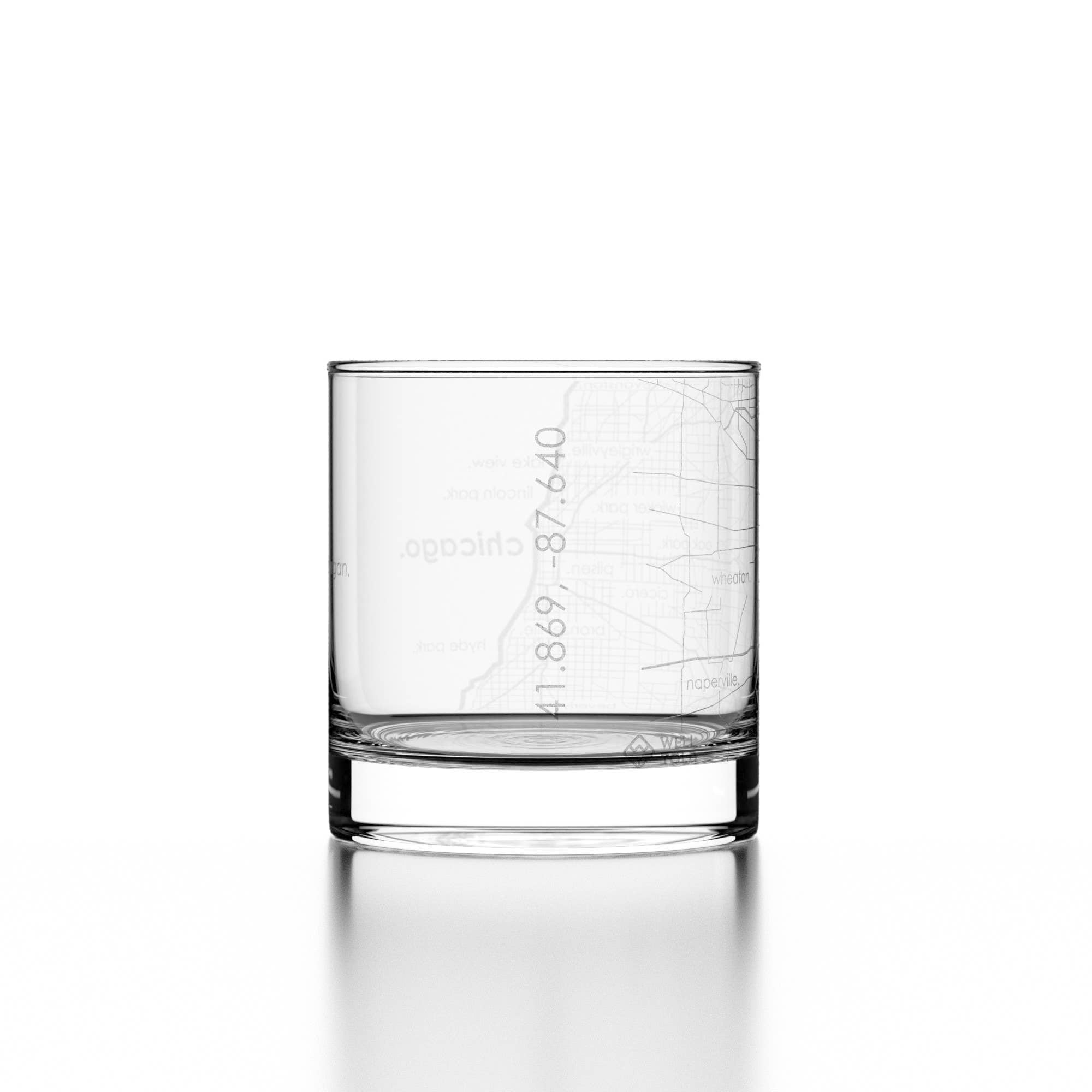 Chicago IL Map Rocks Whiskey Glass