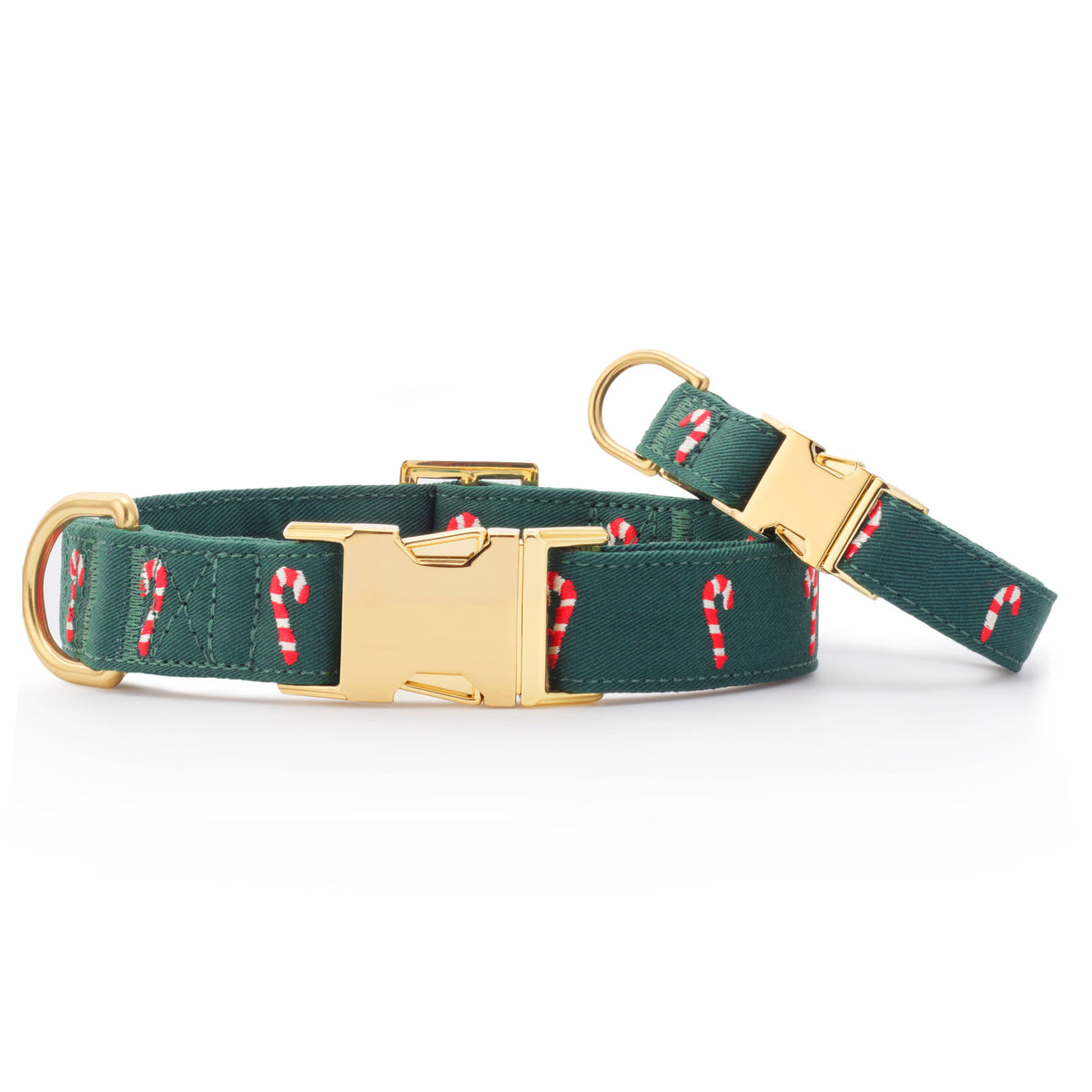 The Foggy Dog Evergreen Candy Canes Embroidered Dog Collar