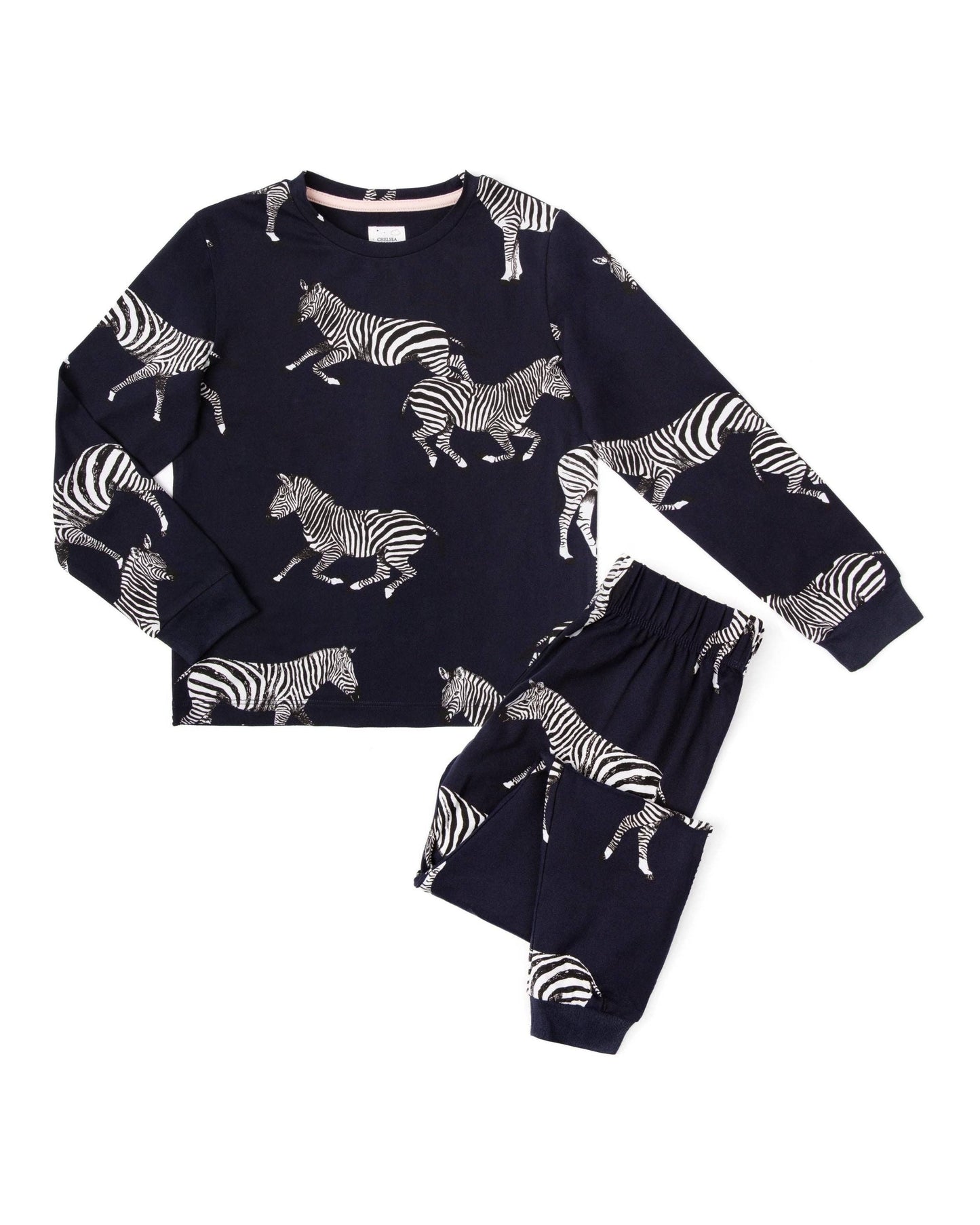 Kids' Navy Zebra Print Pajama Set
