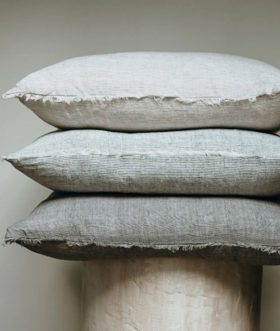 Belgian Linen Pillow - Grey Stripe