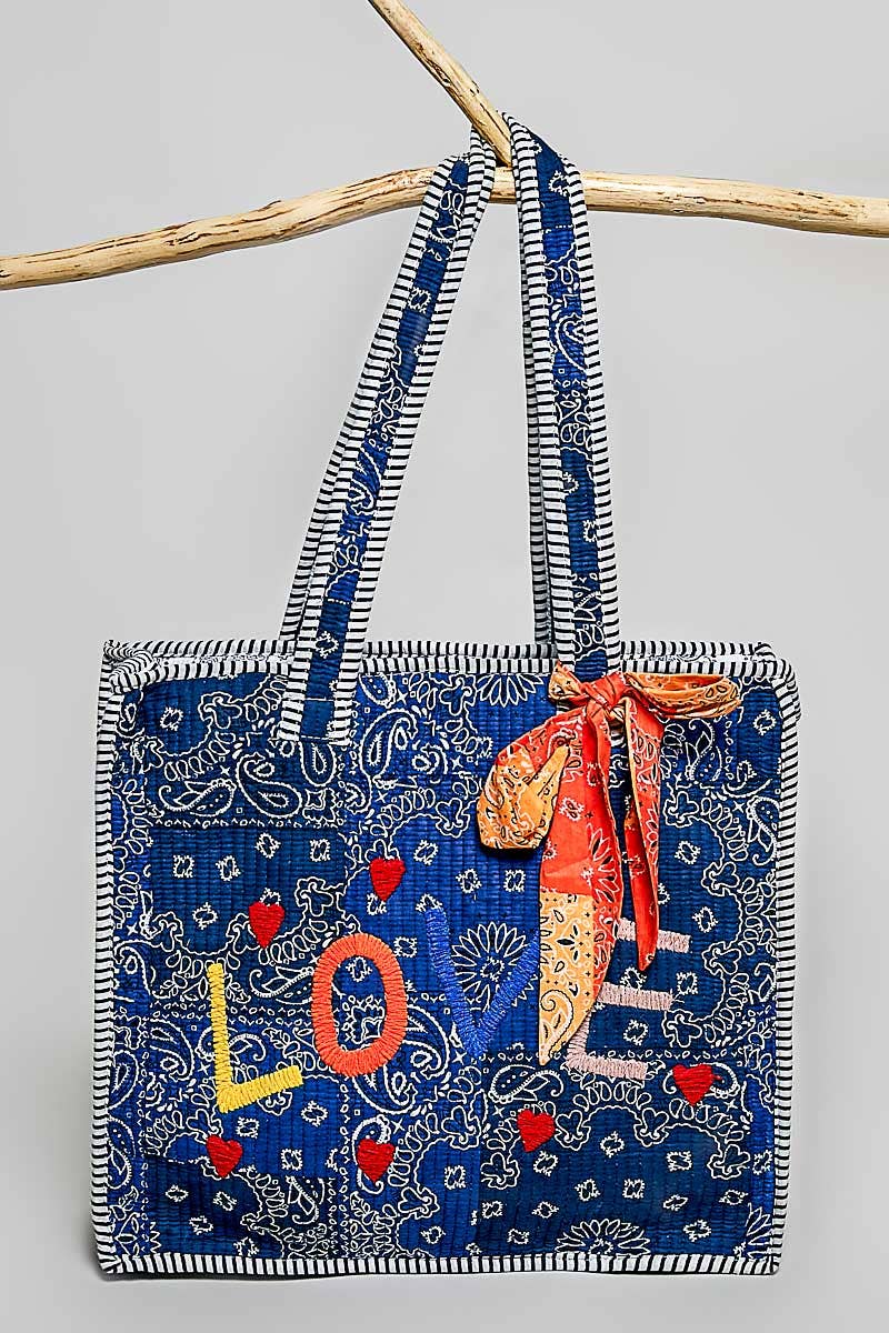 Quilted Paisley LOVE Tote Bag