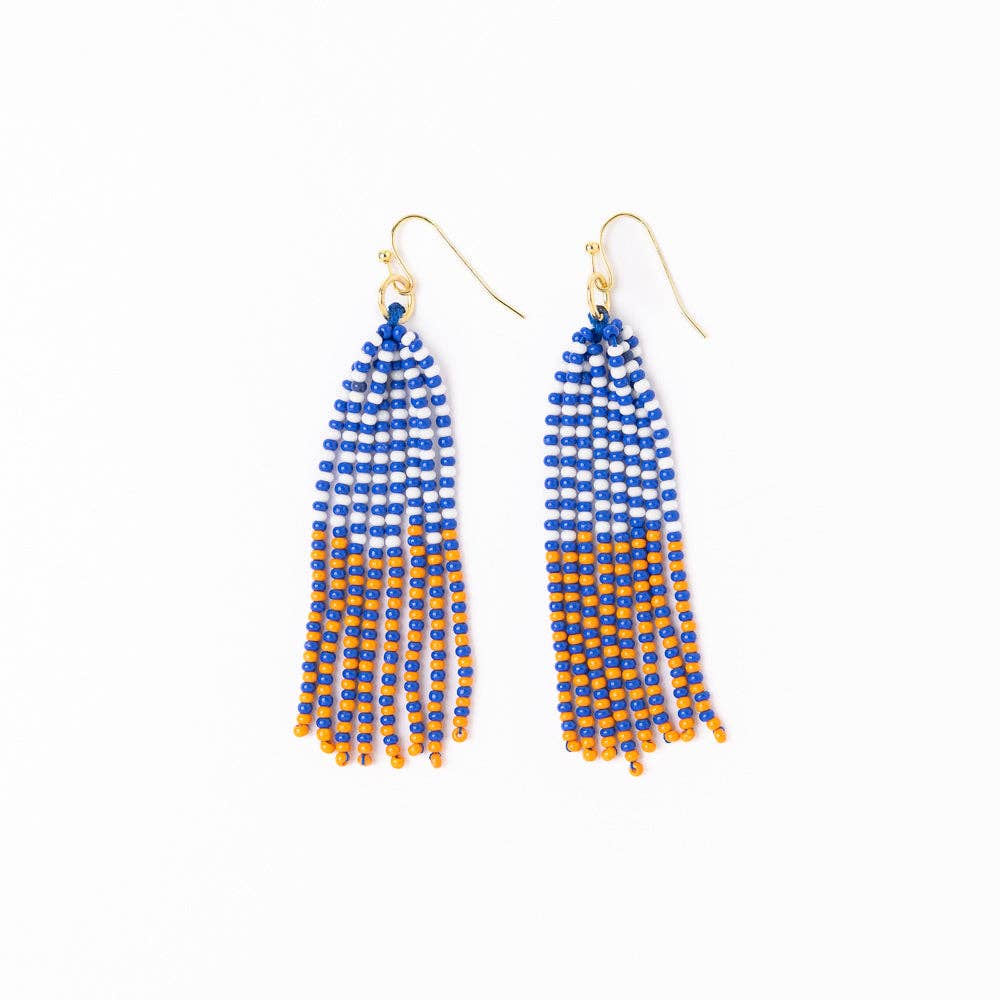 Blue & Orange Tassel Seed Bead Earrings