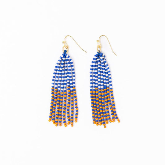 Blue & Orange Tassel Seed Bead Earrings