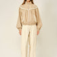 Lace Shirring Bomber Jacket