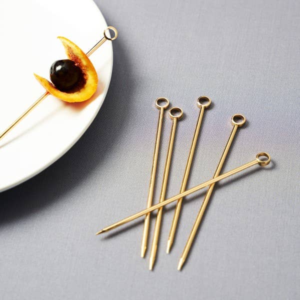 Reusable Gold-Plated Cocktail Picks - Set of 6