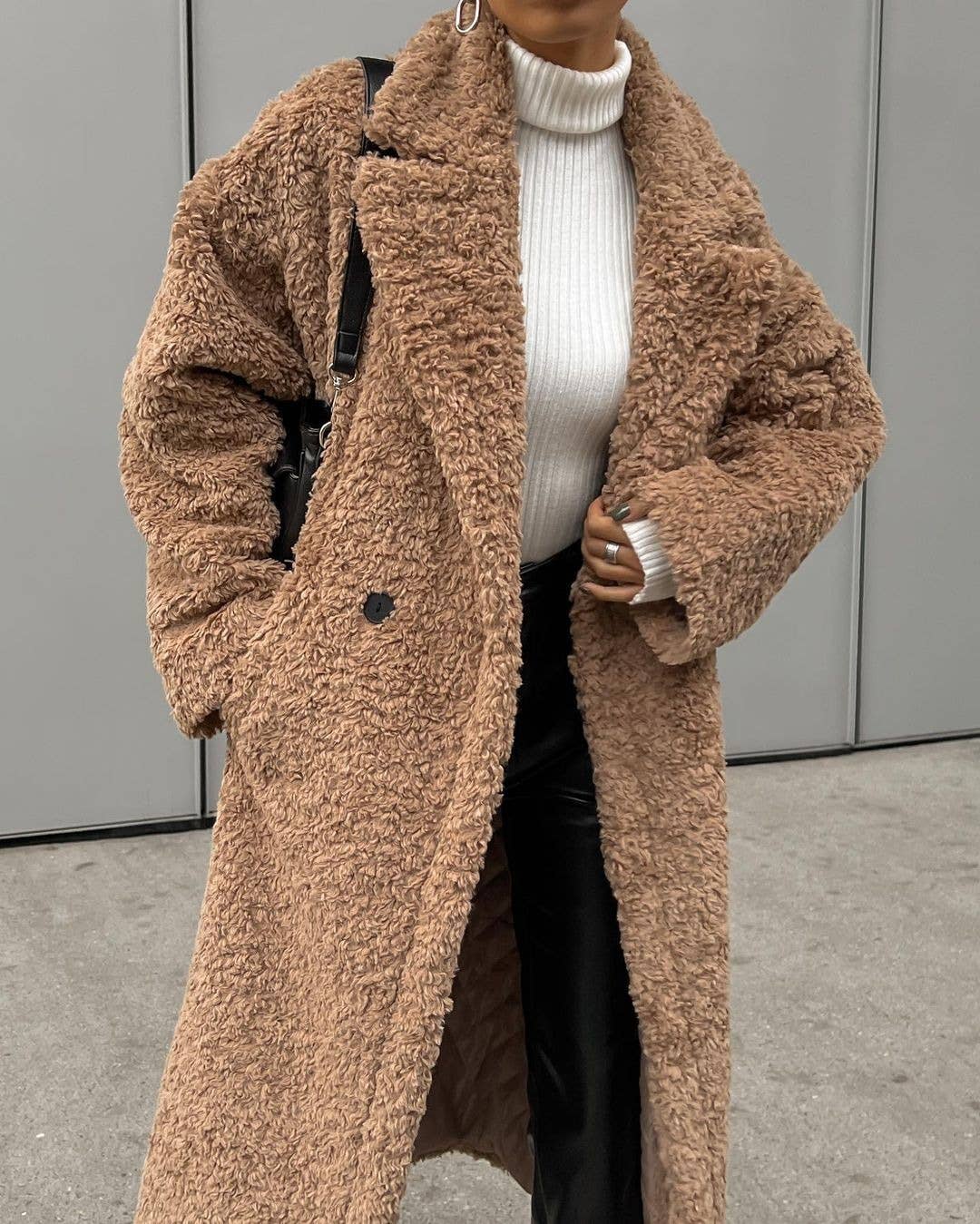 Lapel Plush Fleece Trench Coat