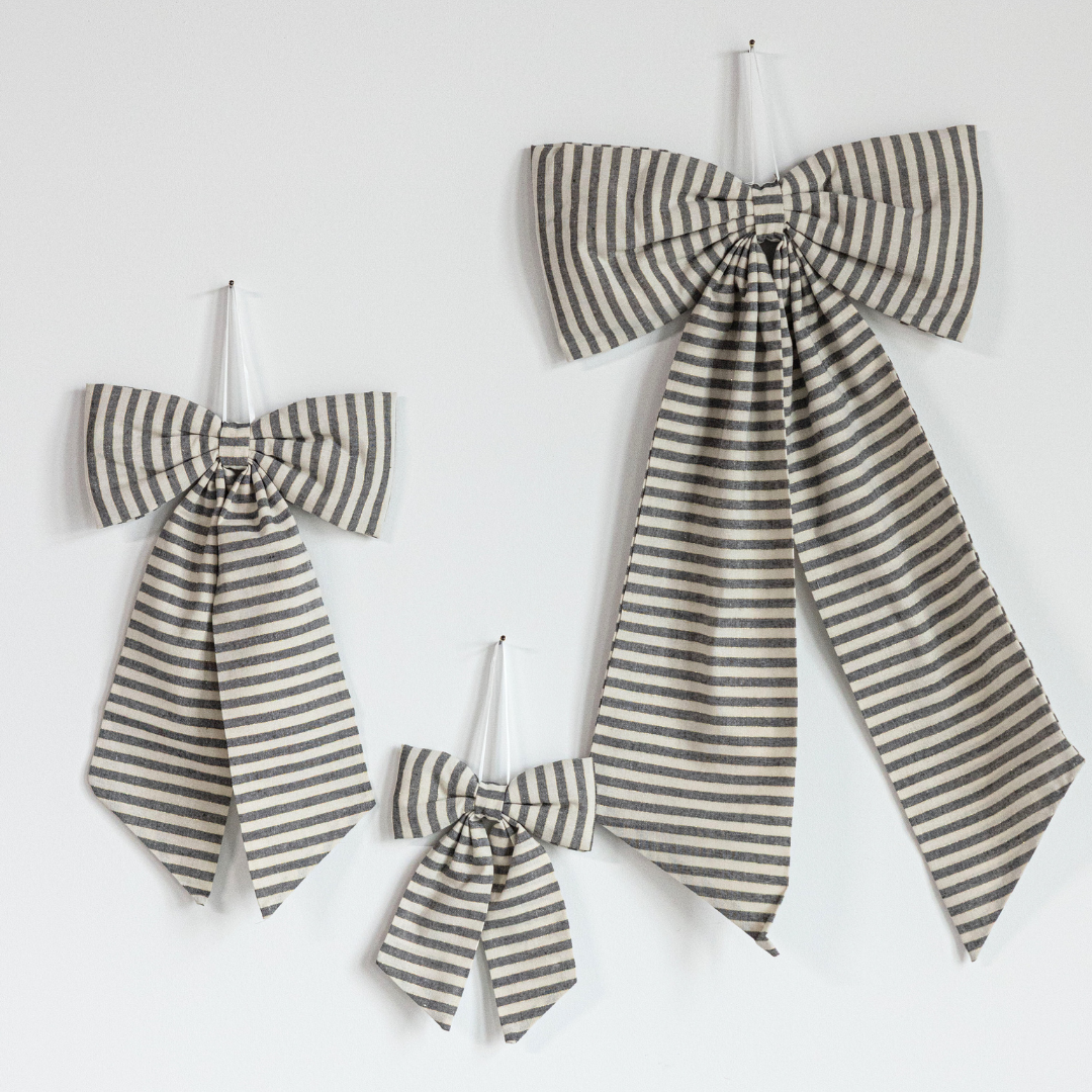 Striped Charcoal & Gold Fabric Bow