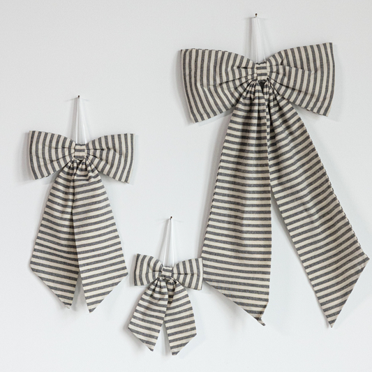 Striped Charcoal & Gold Fabric Bow