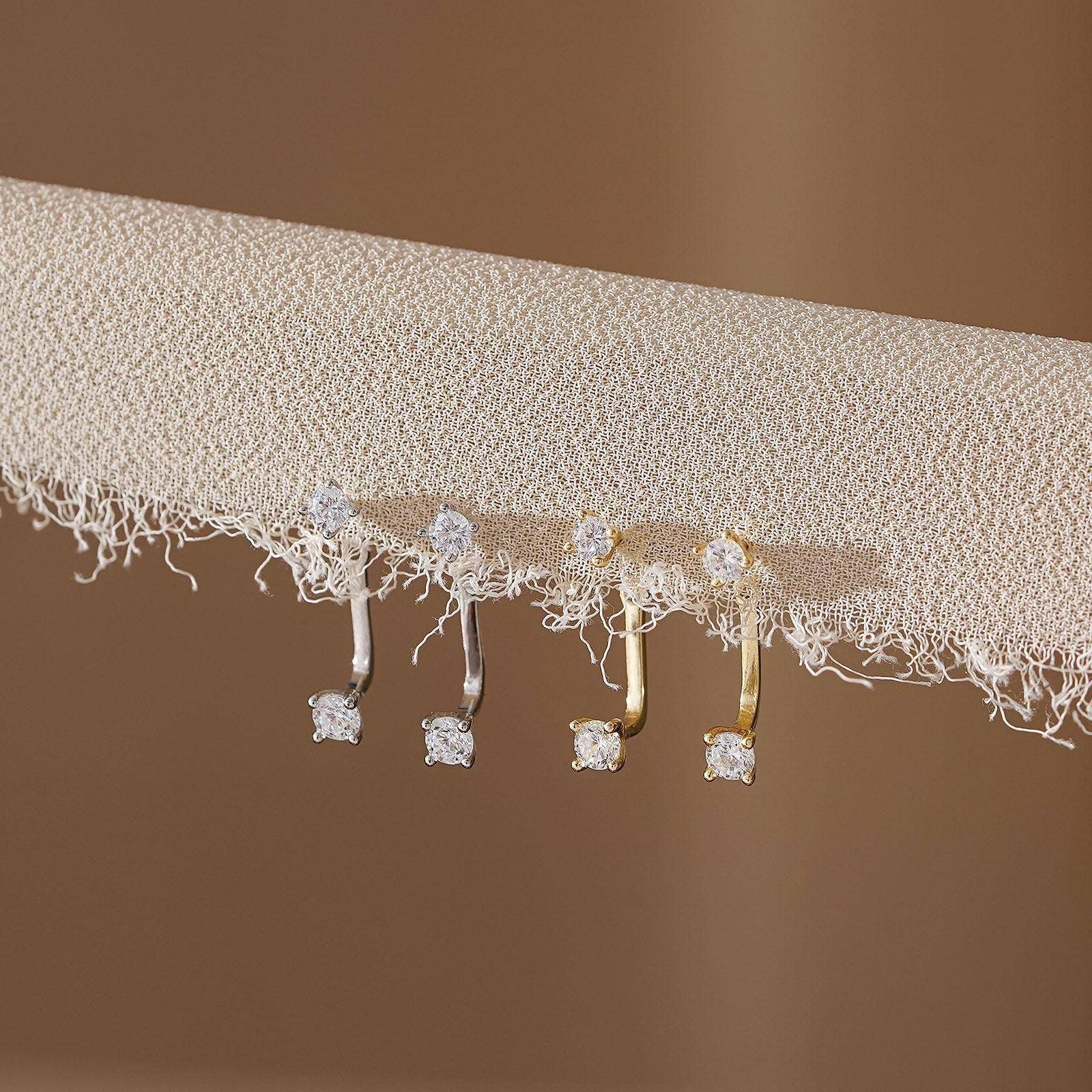 Front-Back Gold CZ Earrings