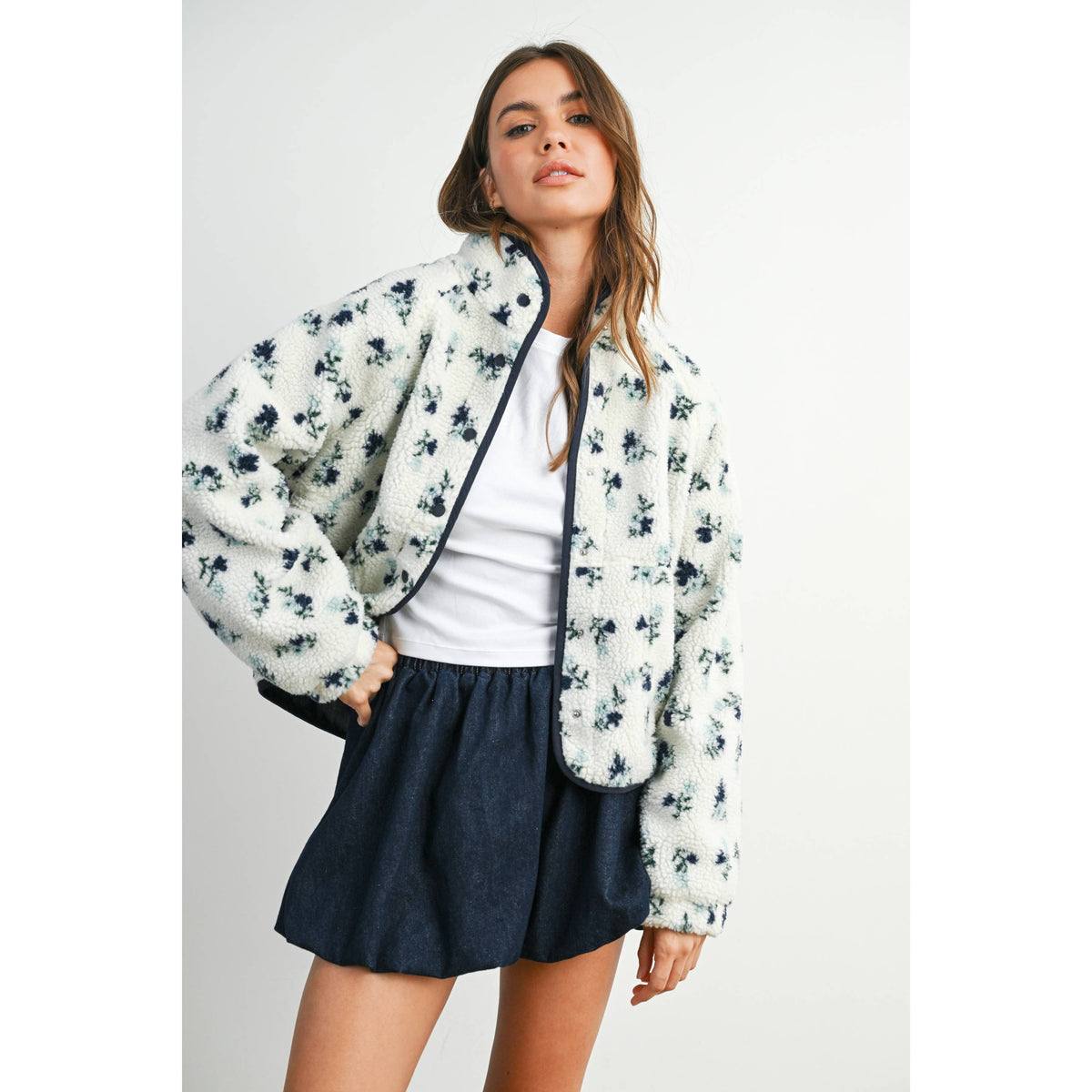 The Willow Floral Sherpa Fleece Snap Jacket
