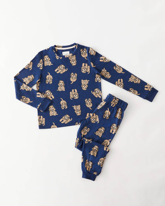 Kids Navy Cockapoo Print Long Pajama Set