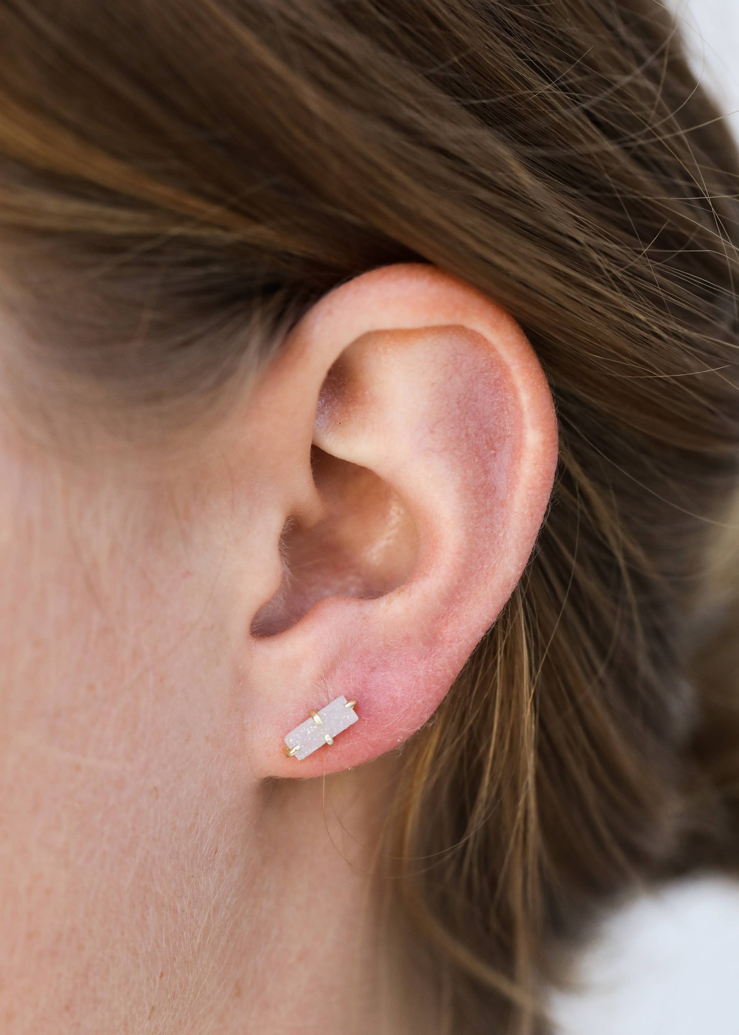 White Druzy Bar Earrings