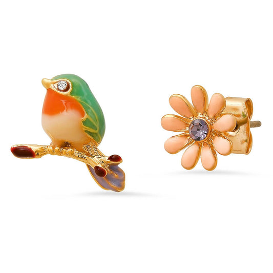 Bird and Flower Mismatched Studs