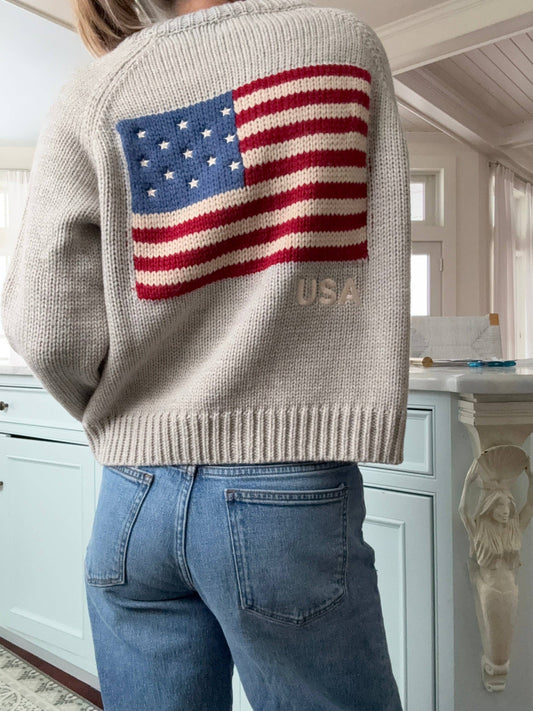 Flag Crop Cardigan in Gray