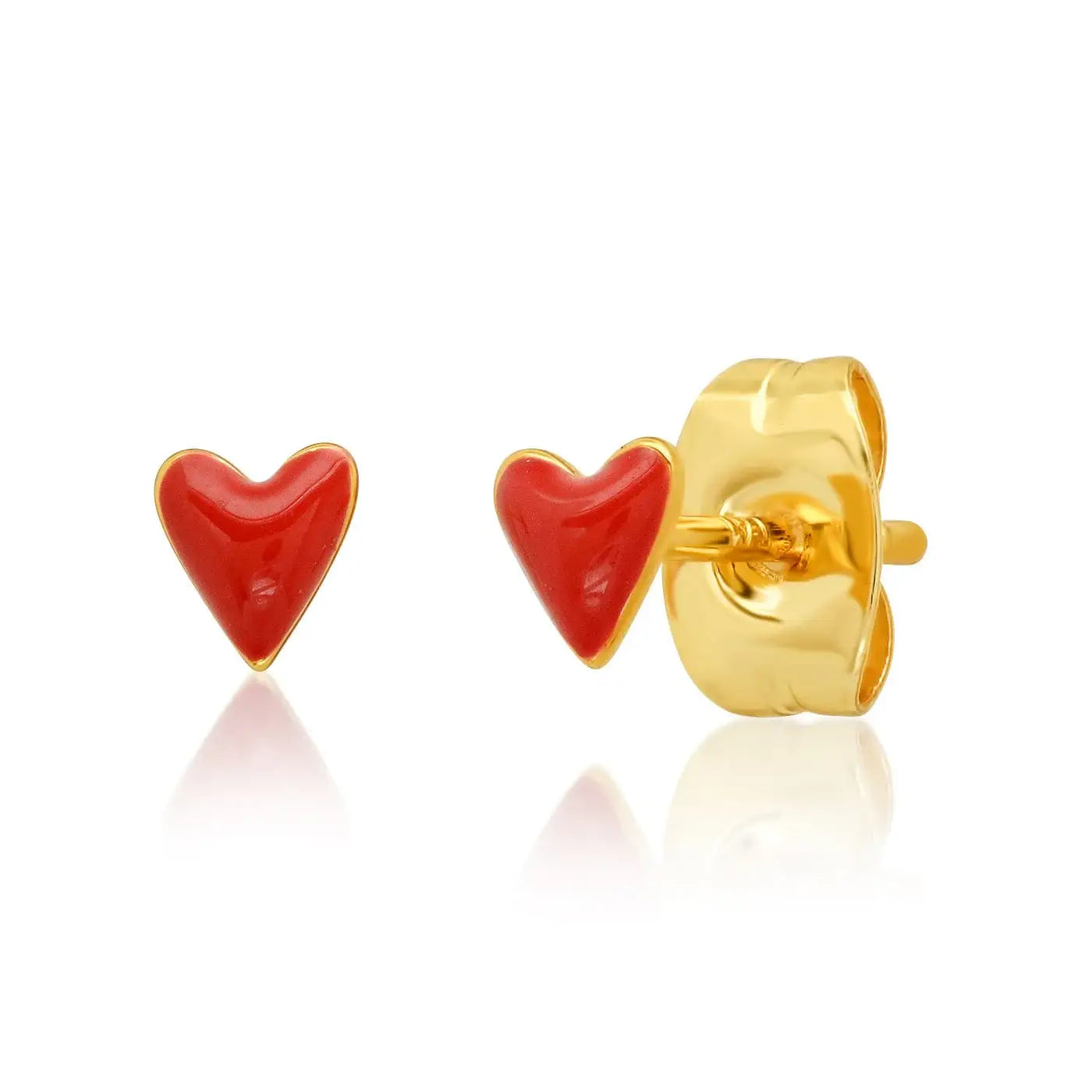 Mini Red Enamel Heart Studs