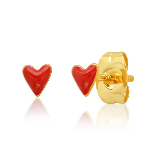 Mini Red Enamel Heart Studs