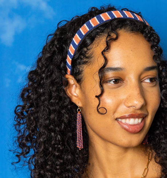 Navy & Orange Tassel Seed Bead Earrings