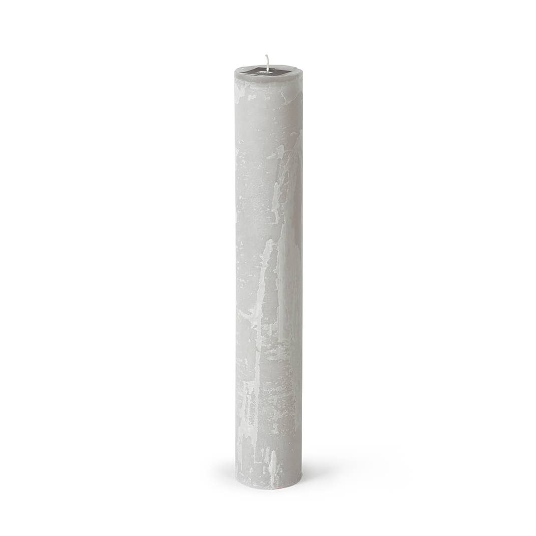 Grey Linen Pillar Candle with Aluminum Plate