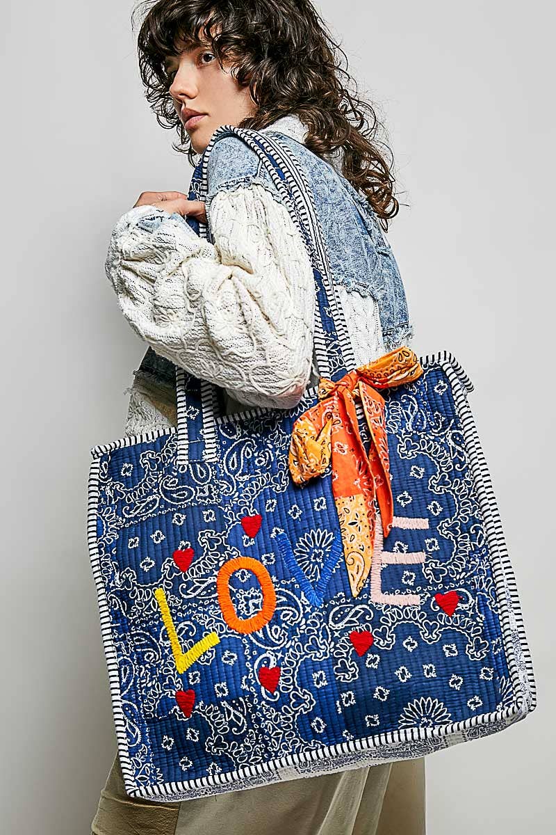 Quilted Paisley LOVE Tote Bag