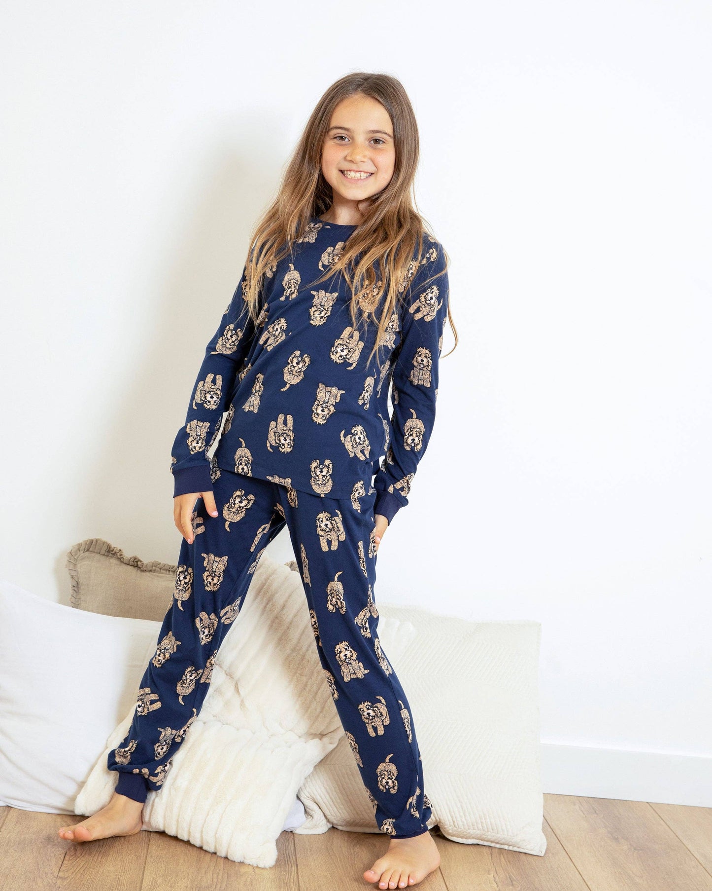 Kids Navy Cockapoo Print Long Pajama Set