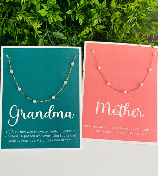 Adjustable  Pearl Necklace & Stationery Card