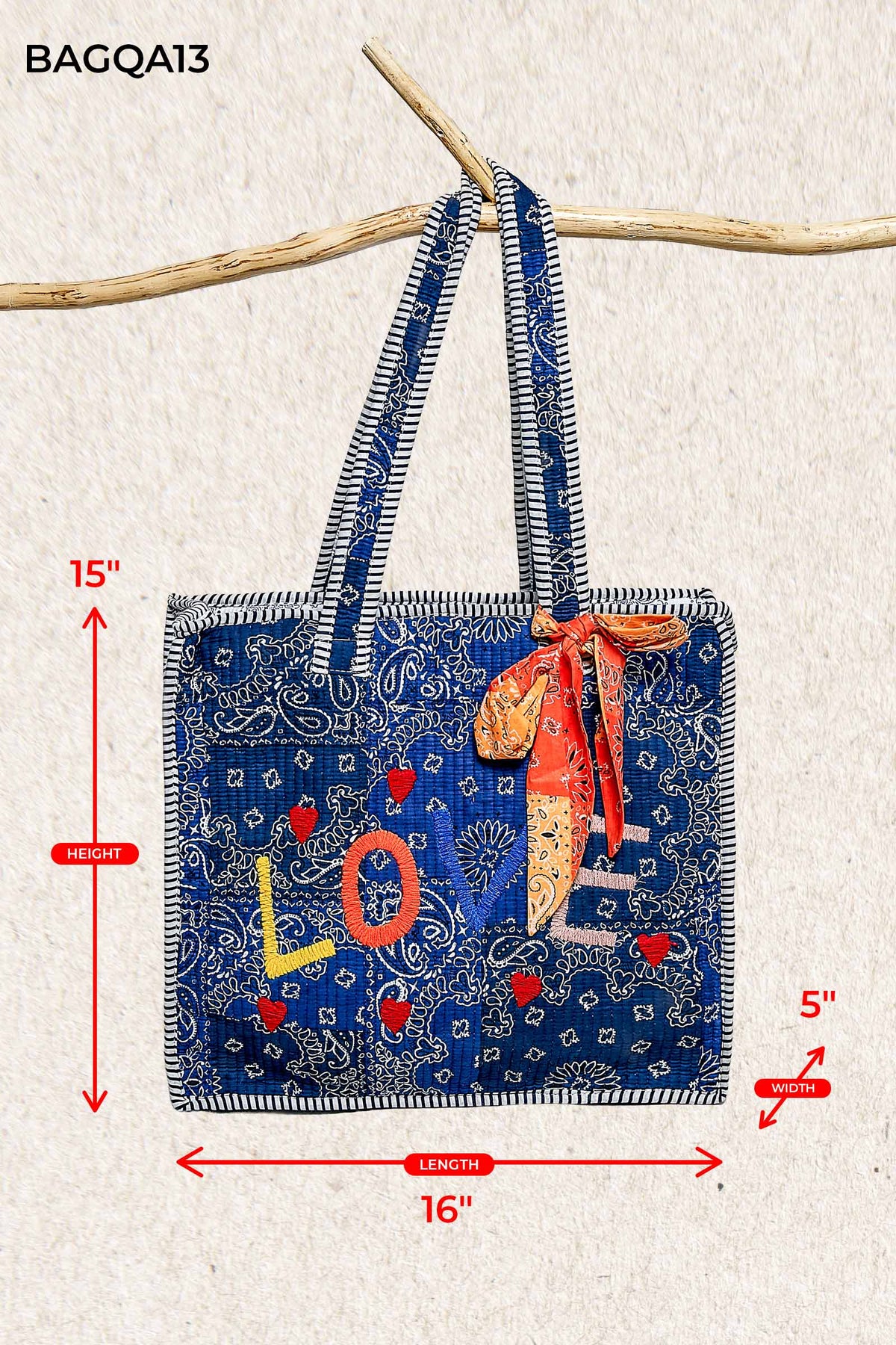Quilted Paisley LOVE Tote Bag