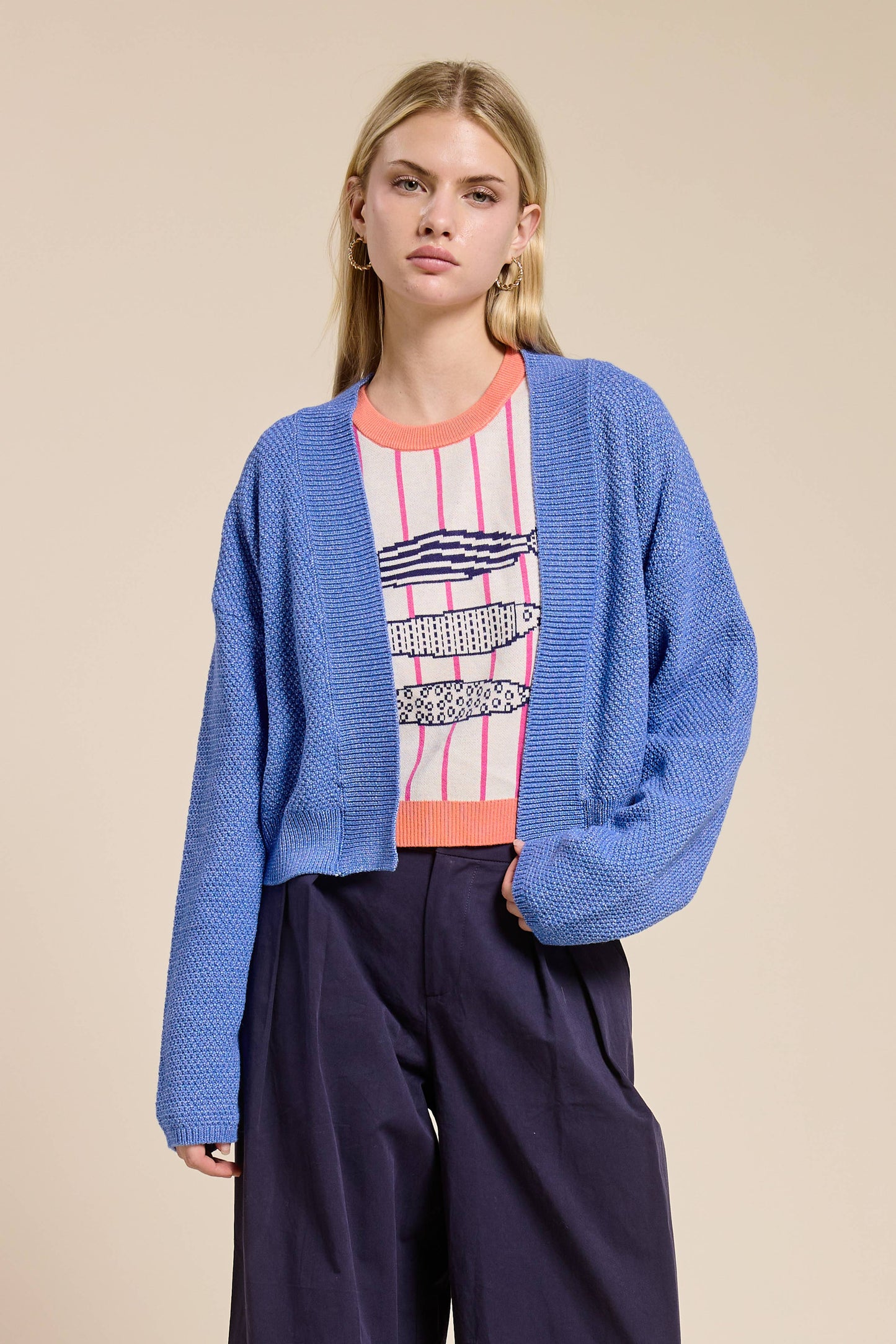 Coastal Blue Waffle Sweater Cardigan