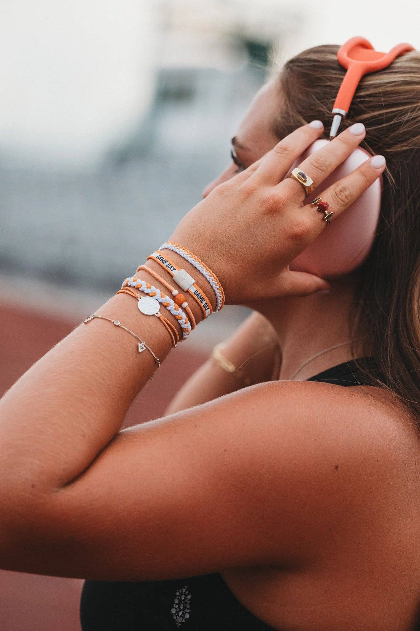 "Game Day" Orange & White Hair Tie Bracelets