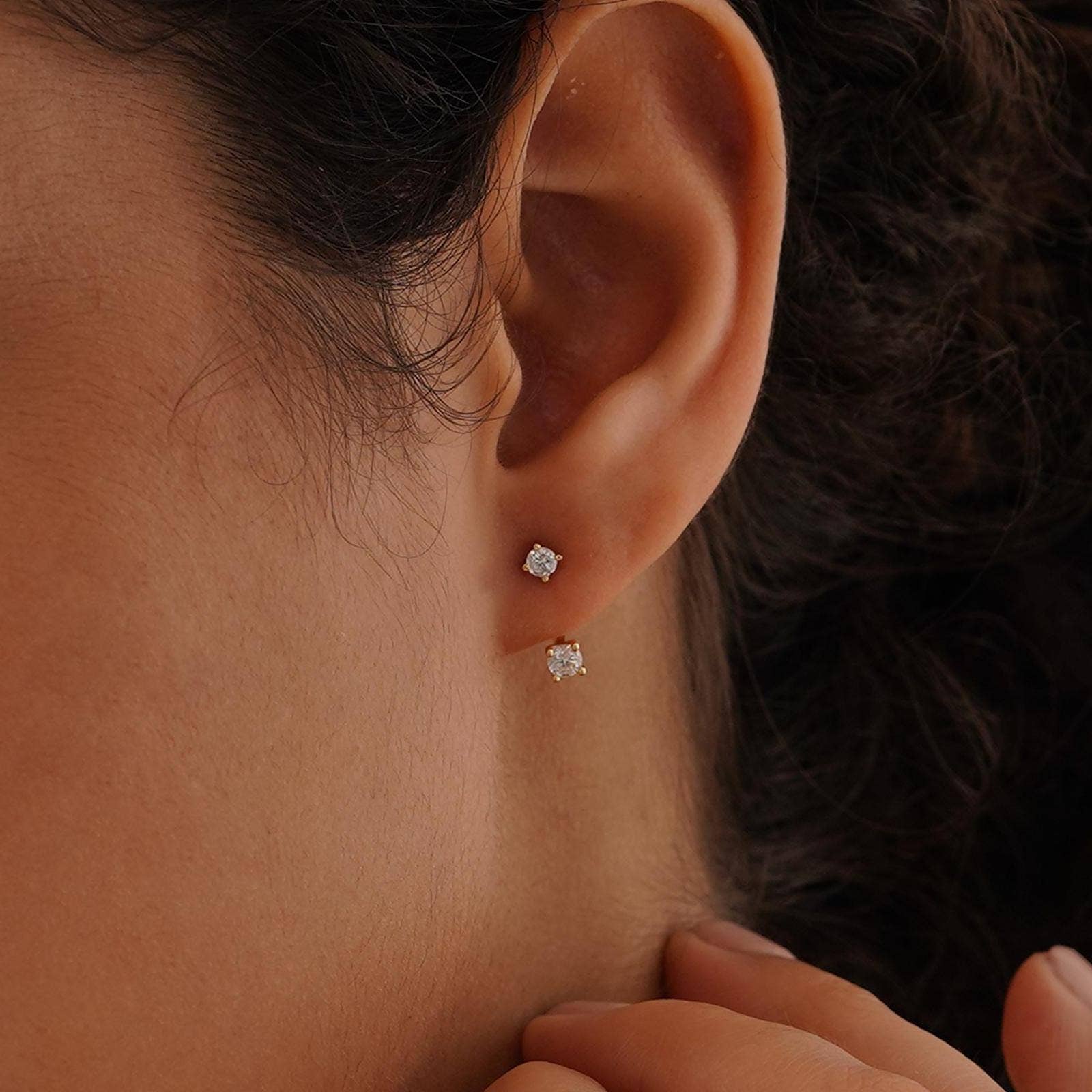 Front-Back Gold CZ Earrings