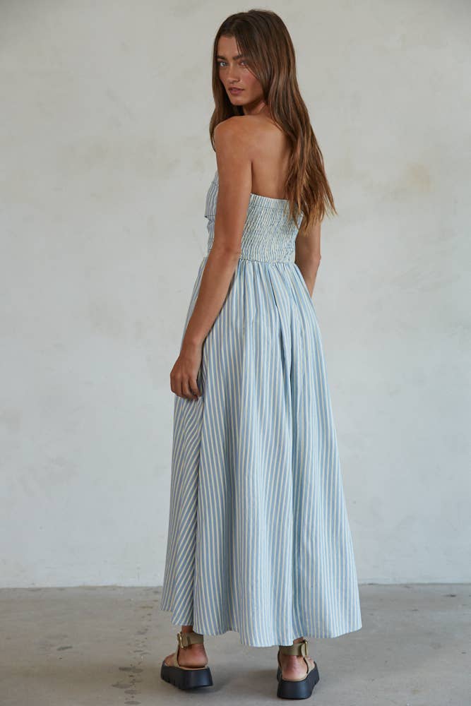 Striped Tube Strapless Flare Maxi Dress